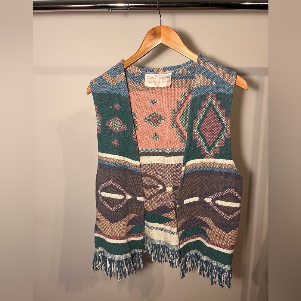 Woven Wool Vest in Pastel Geometric Design